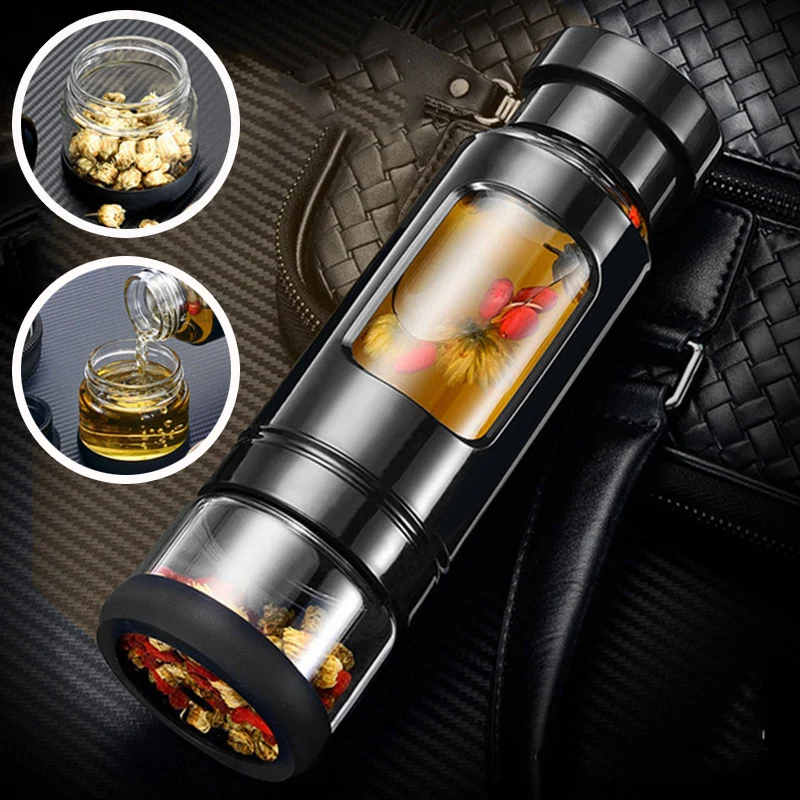 Качественная стеклянная чайная бутылка KAXIFEI с заварочным устройством 430 мл для