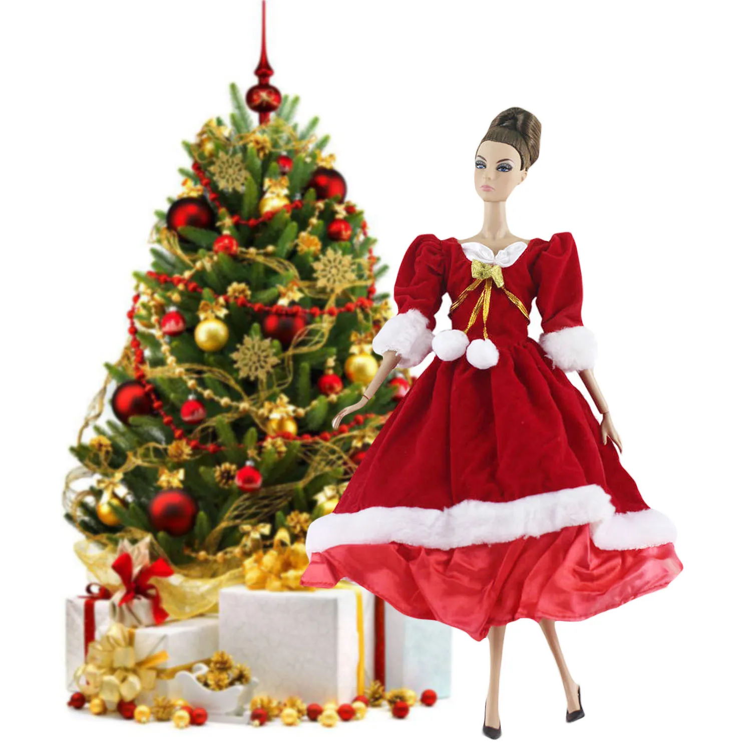 Besegad Модное Элегантное рождественское праздничное платье наряд костюм кукольные