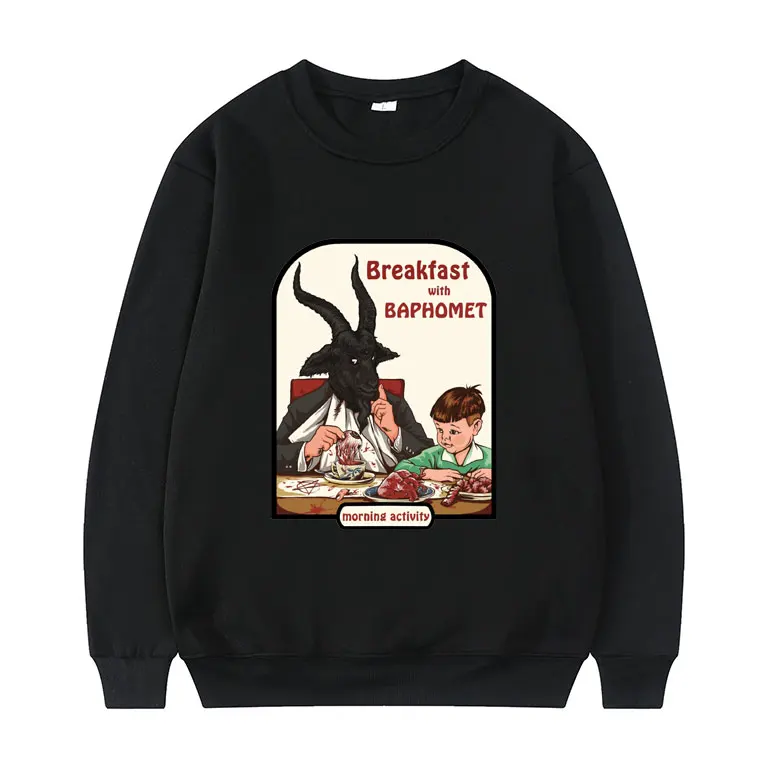 

Popular Breakfast with Baphomet Leisure Devil Satan Demon Goat Sweatshirt Men Women Harajuku Pullover Unisex Fashion Clothing
