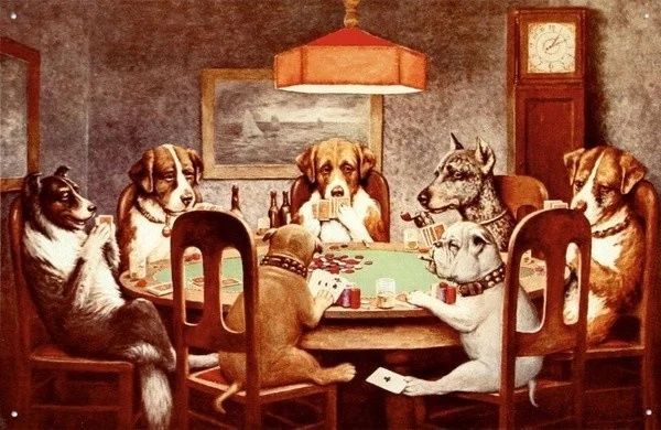 

Seven Dogs Playing Poker Tin Sign 30 x 11in