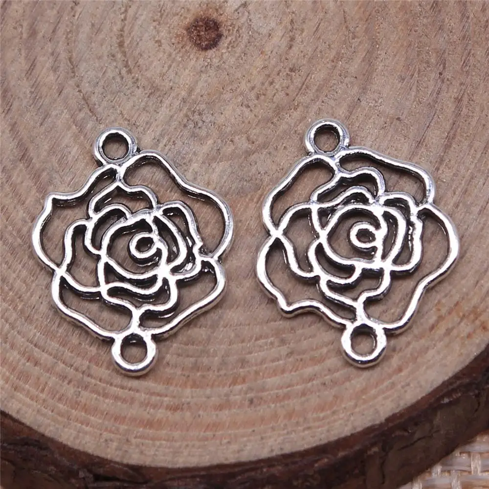 

Handmade Pendants For Jewelry Accessories 40pcs Hollow Flower Connector Charms 17x14mm Antique Silver Plated