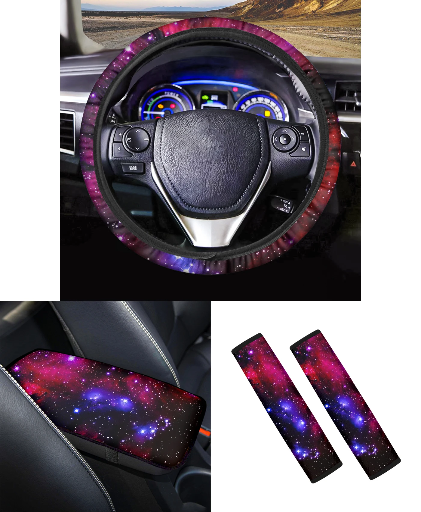

PinUp Angel Winter Accessories for Cars Starry Sky Printed Car Center Console Seat Box Cover Car Steering Wheel Auto Seatbelt