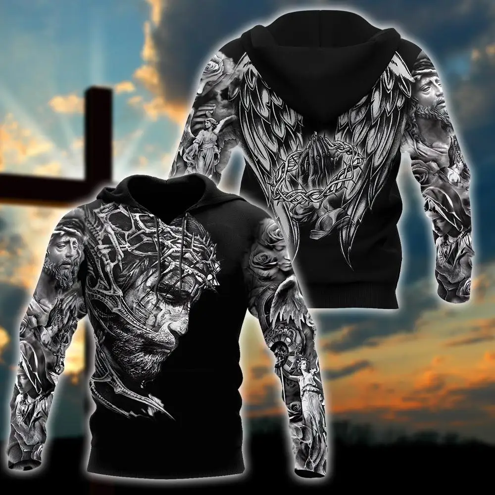 Autumn Hoodies Jesus Tattoo Black 3D Printed Men Sweatshirt Unisex Streetwear zipper Pullover Casual Jacket Tracksuits KJ0178