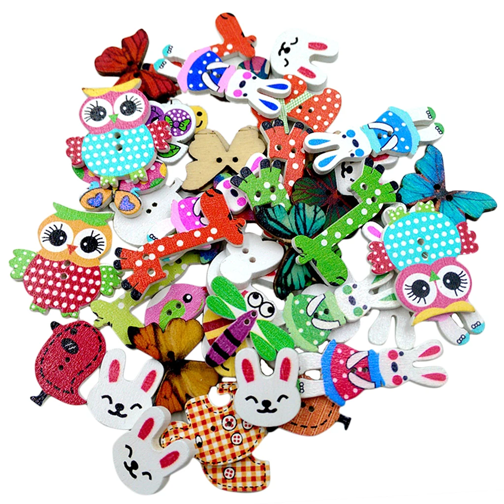 50 шт микс Мультяшные деревянные кнопки для Вязание Scrapbooking Украшения | Дом и сад