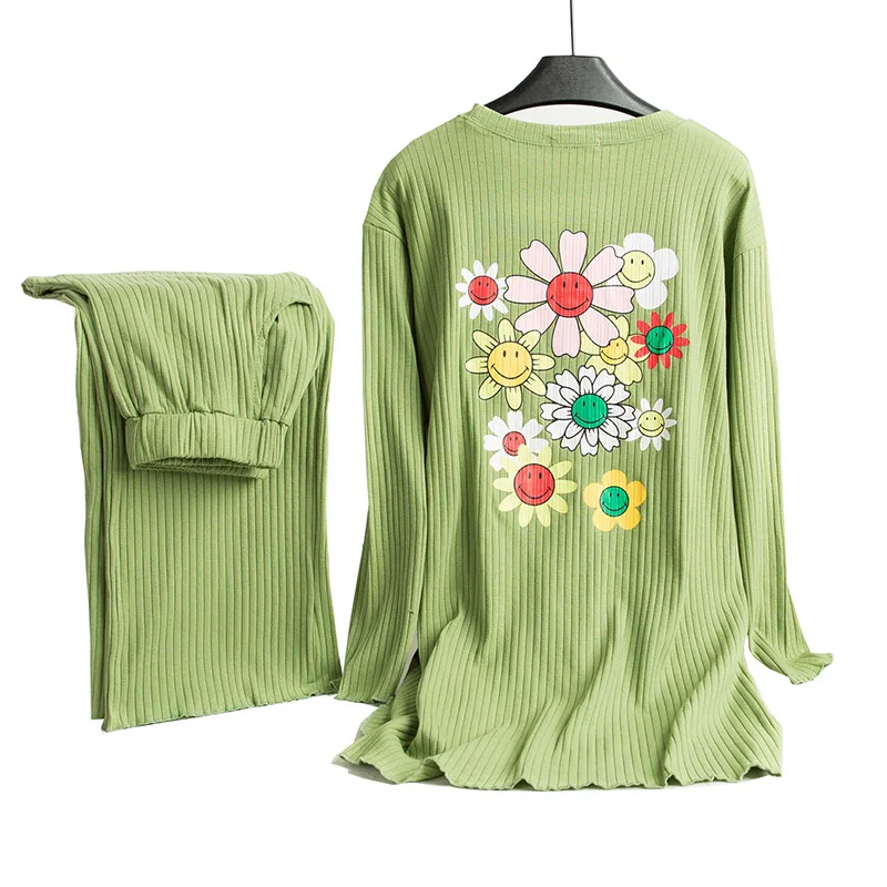 

Лидер продаж 2020, новый женский пижамный комплект, милая Дамская пижама с мультяшным цветочным принтом, домашняя одежда с круглым вырезом дл...