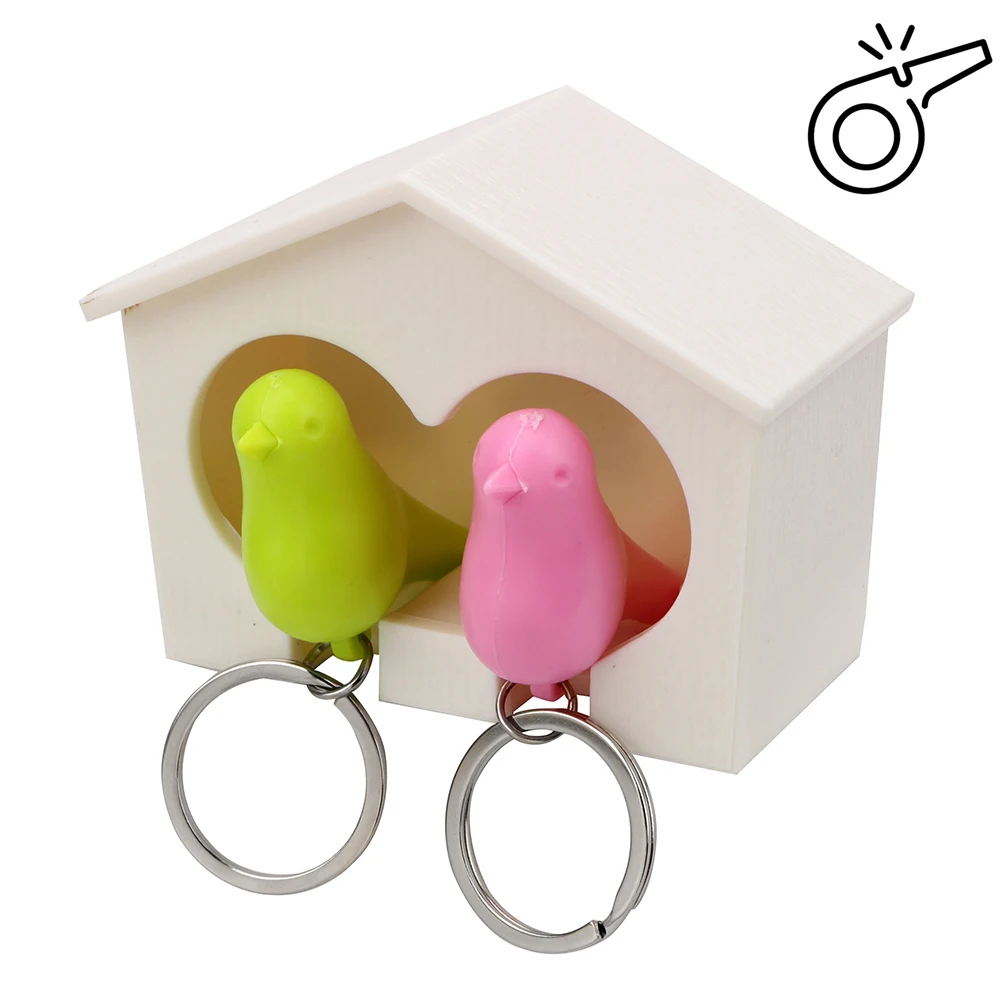 Keyholder Hanger Creative Double Bird Nest Sparrow House Whistle Storage Rack Key Organizer Wall Mounted Couple Keychain | Дом и сад