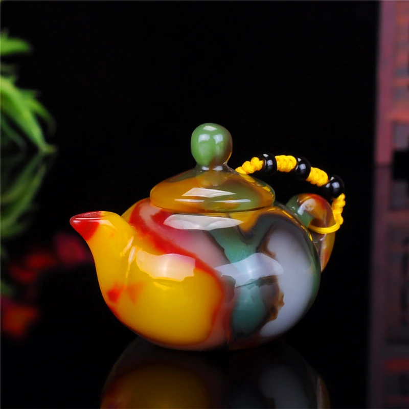 Xinjiang Gobi Jade Colorful Agate Hand Carved Kettle teapot Playing Thing Magic Pot Collection Ornament Gift Dropship P96 | Украшения и