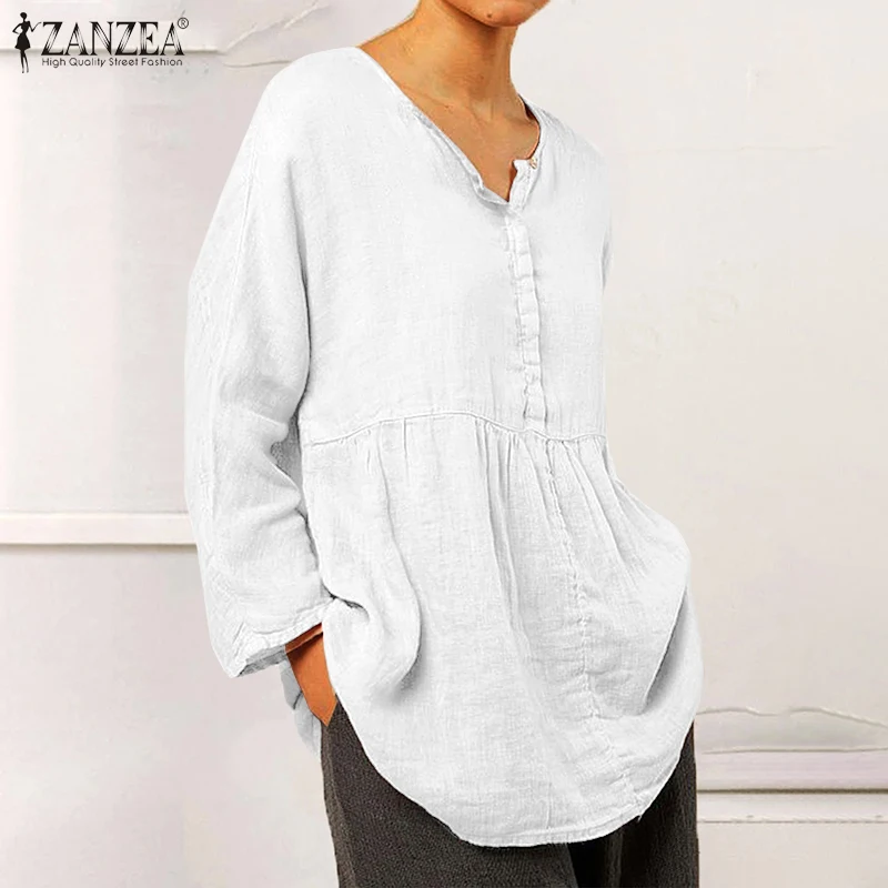 

ZANZEA Women Casual Blouse Autumn O Neck Long Sleeve TopsFemale Work Blusas Femininas Chemise Tunic Vintage Solid Loose Shirt