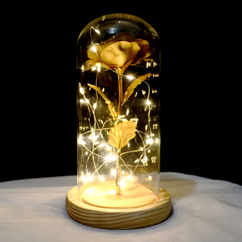 

2020 Beauty And Bea st Eternal Flower Rose Flask Wedding Decoration Artificial Flowers Glass In Cover For Special Romantic Gift