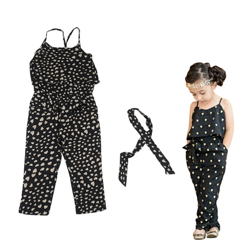 Лето 2018 модный летний комбинезон с сердечками для маленьких девочек брюки