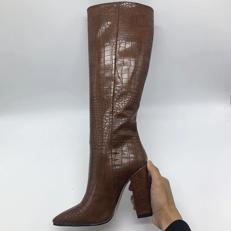 Женские сапоги до колена из синтетической кожи Классические Теплые Клубные в