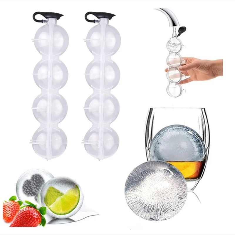 

2Pcs 4-Cell Ice Cube Maker Diy Ice Ball Molds for Whiskey Cocktail Bar Useful Round Ball Ice Makers Bar Accessories Kitchen Tool