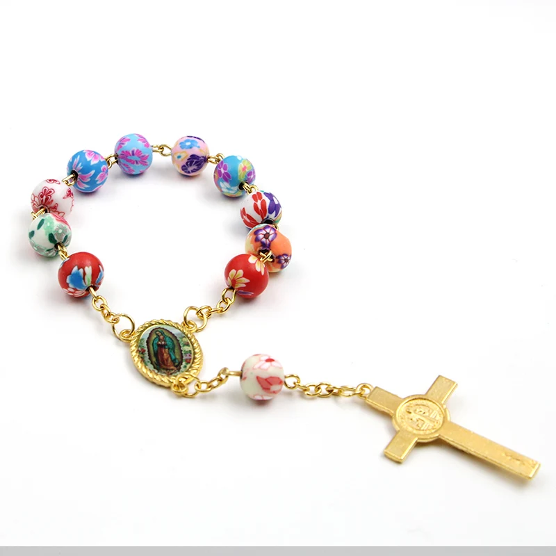 Браслет с католическими четками красочные бусины браслеты для крестин детский
