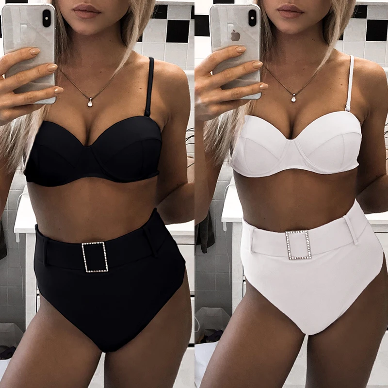 In X сексуальный комплект бикини с высокой талией 2020 Фиолетовый купальник поясом