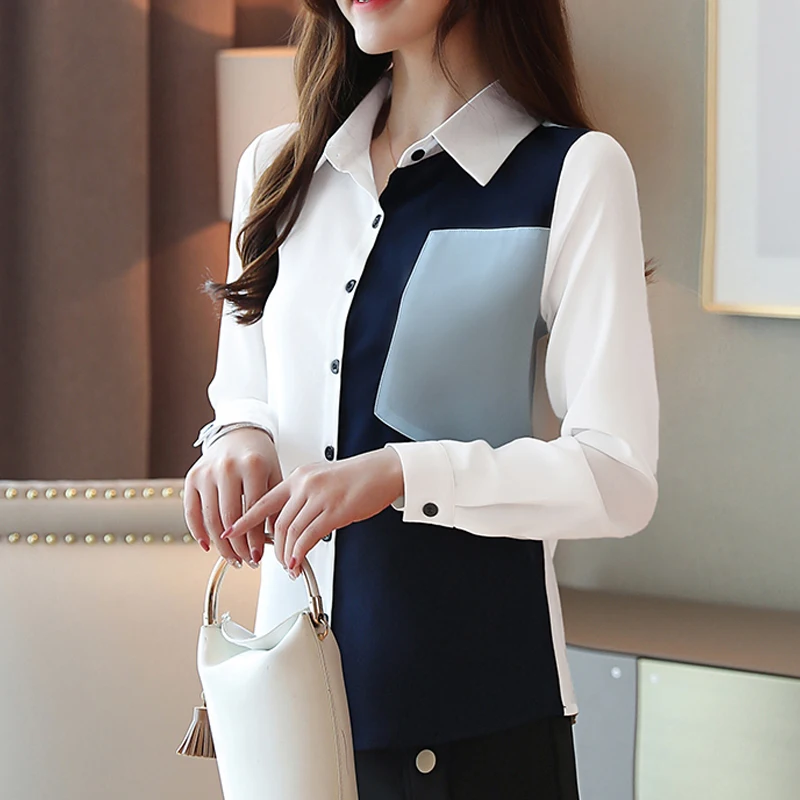 Женская шифоновая рубашка с длинным рукавом полосатая блузка в Корейском стиле
