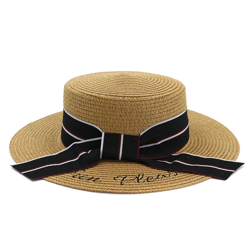 Женские шляпы с широкими полями и лентой, элегантные летние шляпы с вышивкой, пляжные модные шляпы цвета хаки, белого, черного цвета для защи...