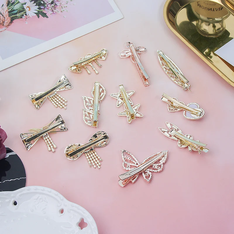 

MWsonya New Korean Bowknot Heart Geometric Crystal Zircon Hairpin Leaf Hairgrips Jewelry for Women Gilrs Jewelry Accessories