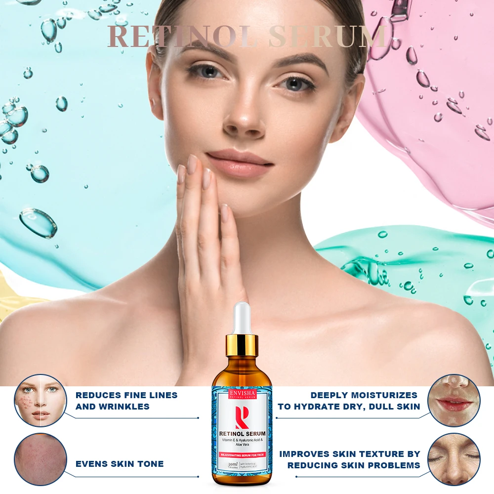 

ENVISHA Retinol Face Serum Whitening Vitamin A Vitamin E Serum Remove Dark Spots Hyaluronic Acid Essence Moisturizer Skin Care