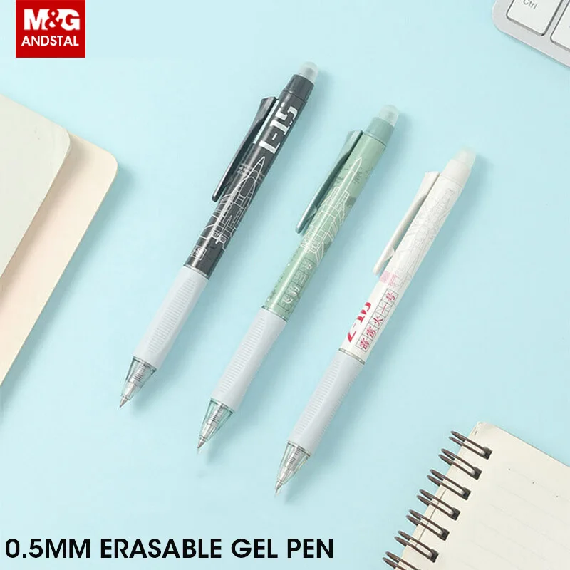 

M & G Новинка, 12 шт./лот, выдвижная ручка, стираемая в виде пули, 0,5 мм, черный кристалл, темно-синие чернила, стирается, гелевые ручки, Офисные, шк...