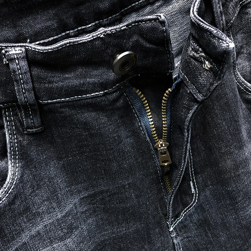 Мужские обтягивающие джинсы темно-серые весенние и осенние Стрейчевые мужские