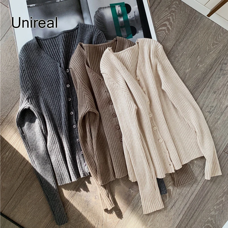 

Unireal 2021 Autumn Winter Women Knitted Cardigan Long Sleeve Single Breasted Casual Female Sweater Jumpers