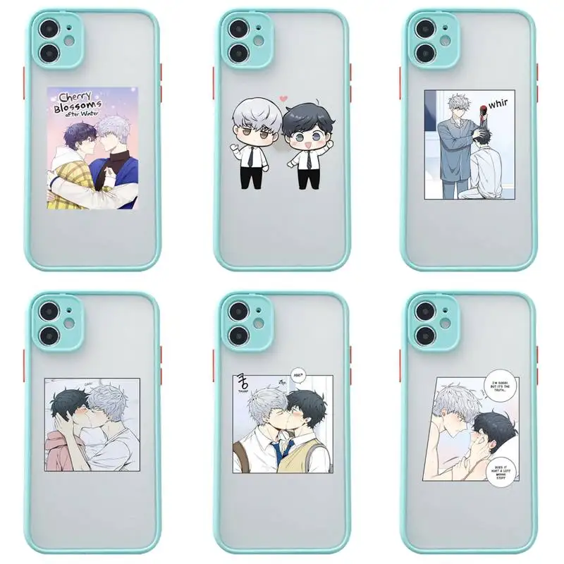 

Cherry blossom after winter Phone Case For iphone 13 12 11 Pro Max Mini XS 8 7 Plus X SE 2020 XR Matte Transparent Light blue