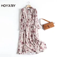 Moyatiy – robe mi longue à imprimé Floral pour femmes, taille élastique, avec nœud, col en dentelle, motif Floral rétro, à la mode, 2022  (3)