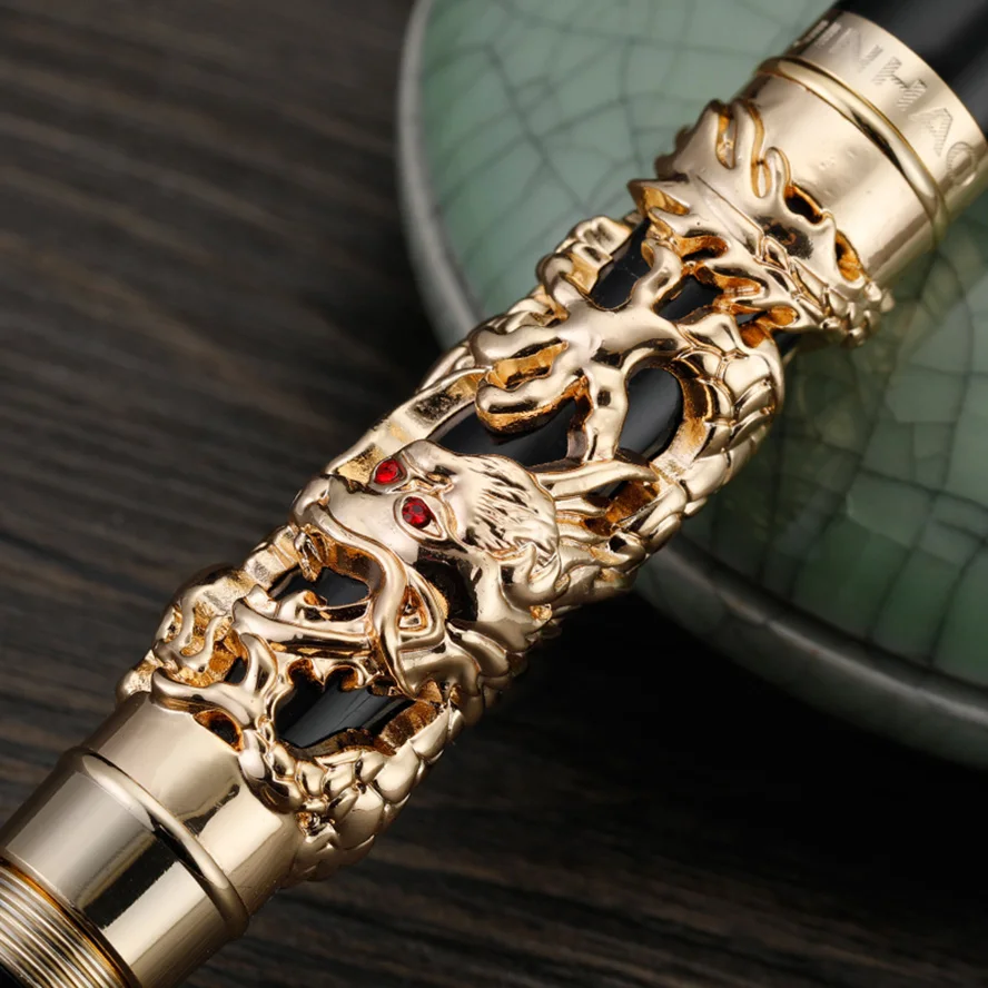 Высококачественная Роскошная шариковая ручка с драконом, винтажная 0,7 мм ручка с черными чернилами для письма в подарок