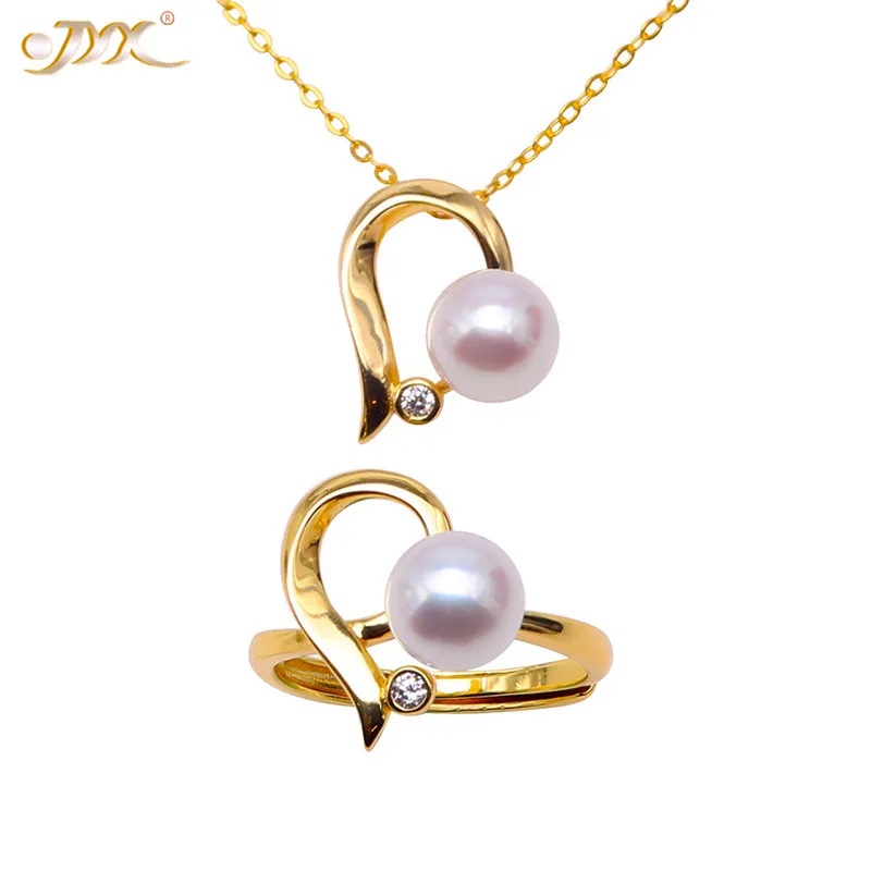 

JYX художественный Комплект украшений из натурального Пресноводная жемчужина наборы Кулон и кольцо 7,5 мм Свадебный комплект ювелирных издел...