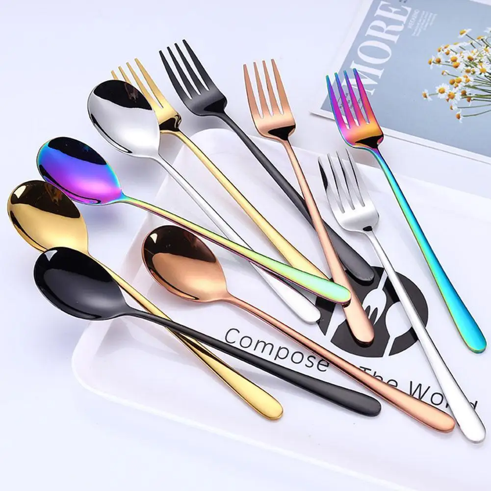 

Steel Dinner Fork Spoons Rainbow Fork Hotel Restaurant Party Cutlery Gold Supplies Dinnerware Steak Fork Tableware X9q9