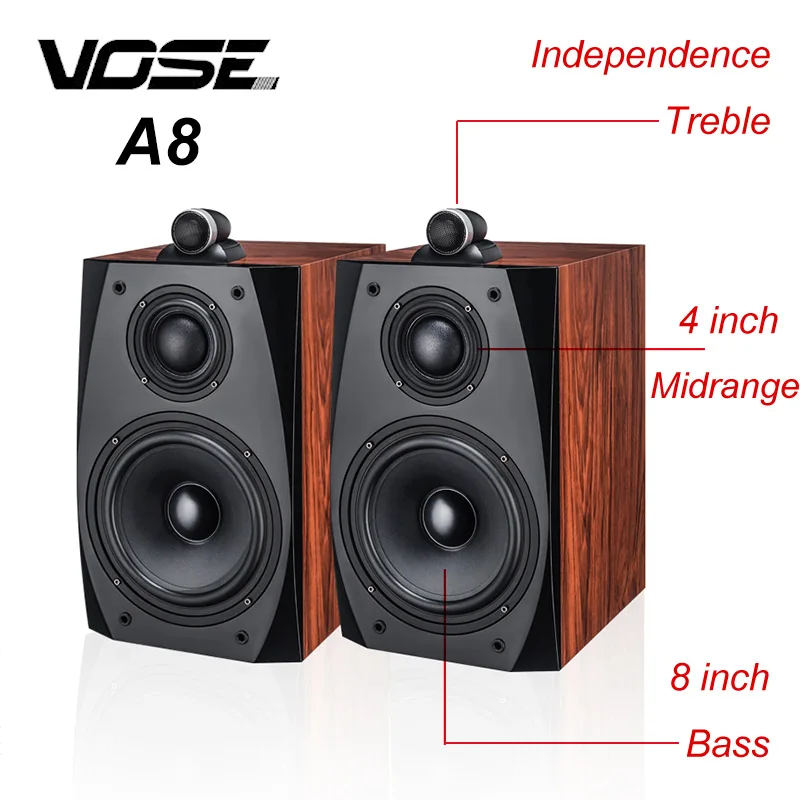 

VOSE A8 High Fidelity Three Way Treble Midrange Bass 8 Inch Wooden Bookshelf Passive Speaker Fever Home Audio Combination