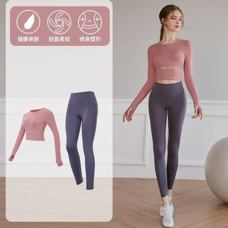 

Women Sports Suit Yoga Set Athletic Wear Gym Workout Clothes Long Sleeve Fitness Crop Top + High Waist Seamless Sport Leggings