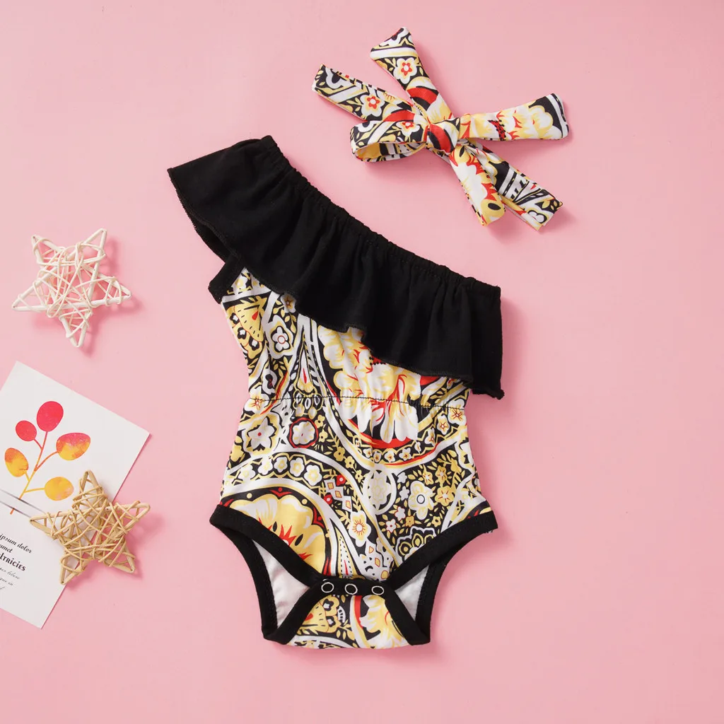 Модный летний комбинезон с оборками и цветочным принтом для новорожденных