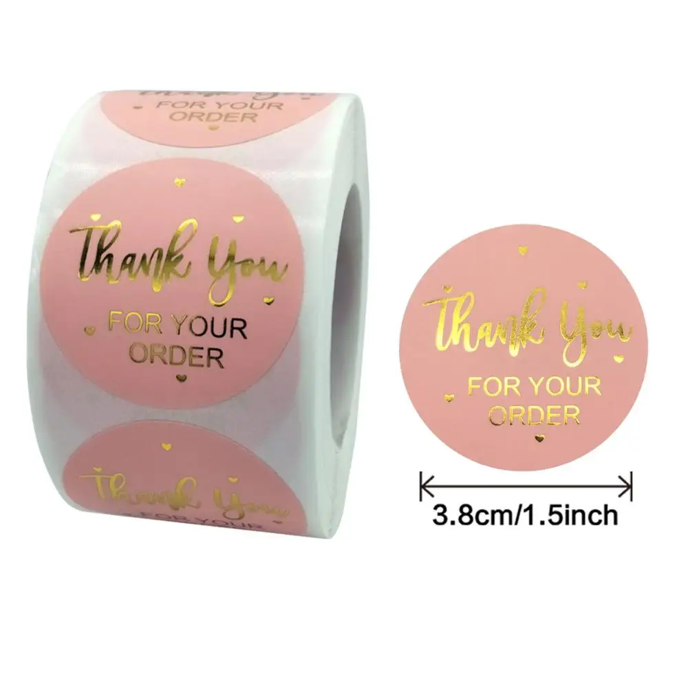 

500Pcs 3.8CM Round Gilding Pink Business Stickers Paper Cute Thank You Stickers for Packaging Seal Labels Stationery Stickers