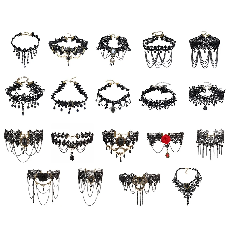 Готический Чокеры черный камень сексуальные кружево высокое средства ухода за