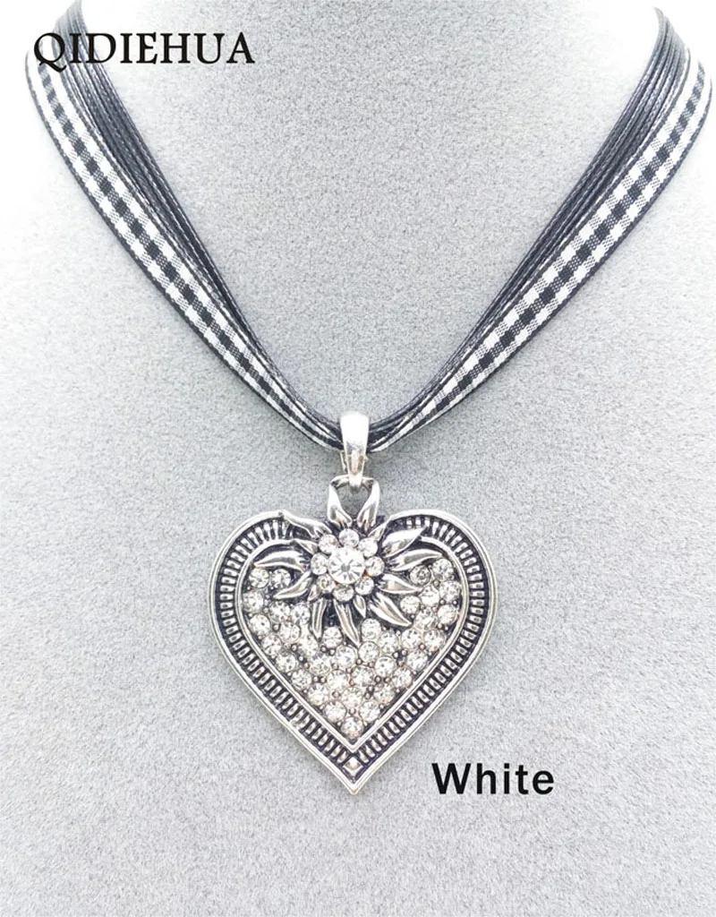 New Antique Silver Heart Shape Flower Necklaces Pendant Charm Ribbon Cord Choker Necklace Woman Party Jewelry Wholesale | Украшения и