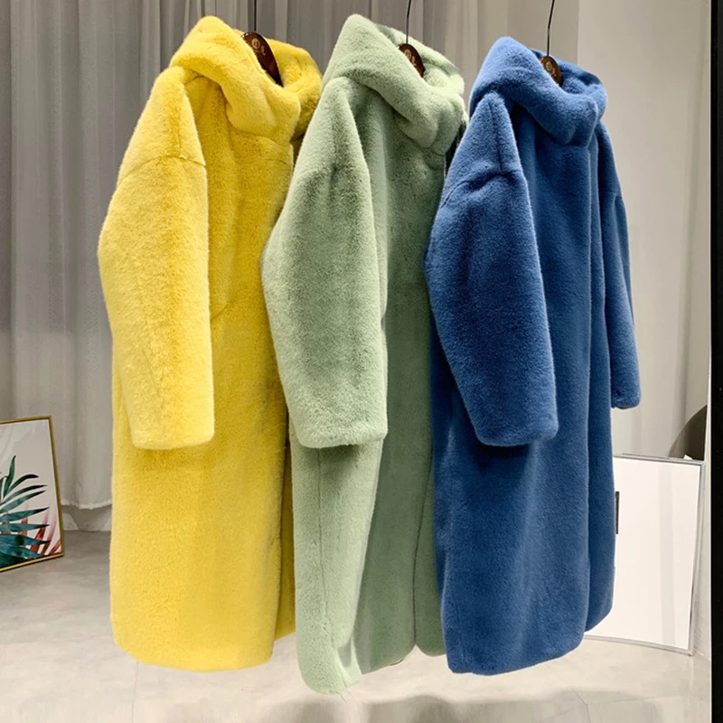 

Winter Mink Fur Coat 2019 New Women's Long Warm Fur Jacket Coat Female Hooded Velvet Mink Coat Womens Thicken Loose Fur Overcoat