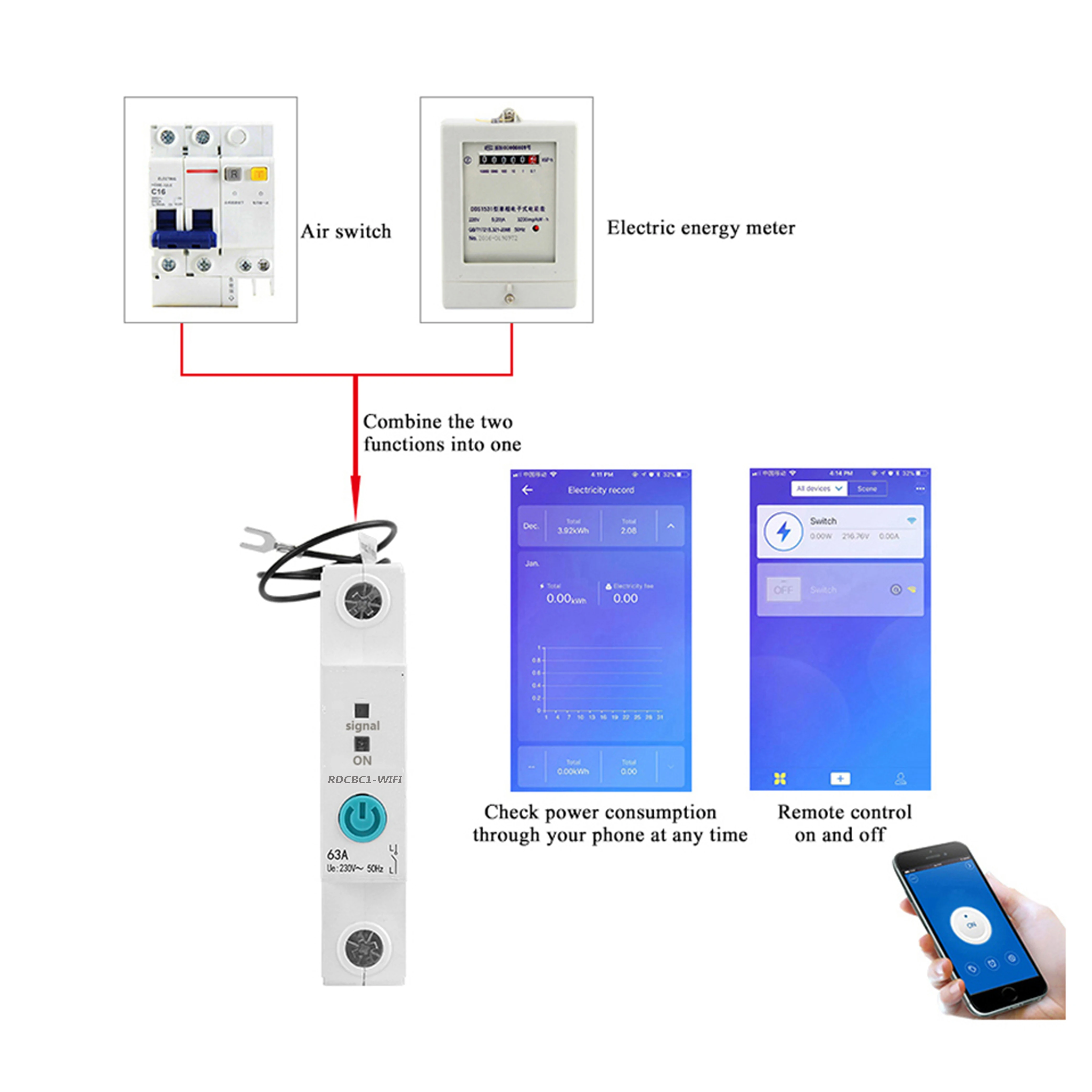 1P Din-рейка Wi-Fi быстрое энергопотребление измеритель мощности автоматический