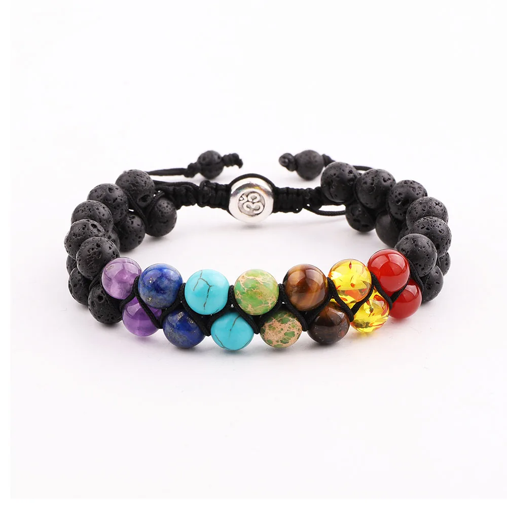 

JARAVVI Natural Lava Rock 7 Chakra Energy Oil Diffuser Stone Woven Adjustable Beads Yoga Bracele Men Women
