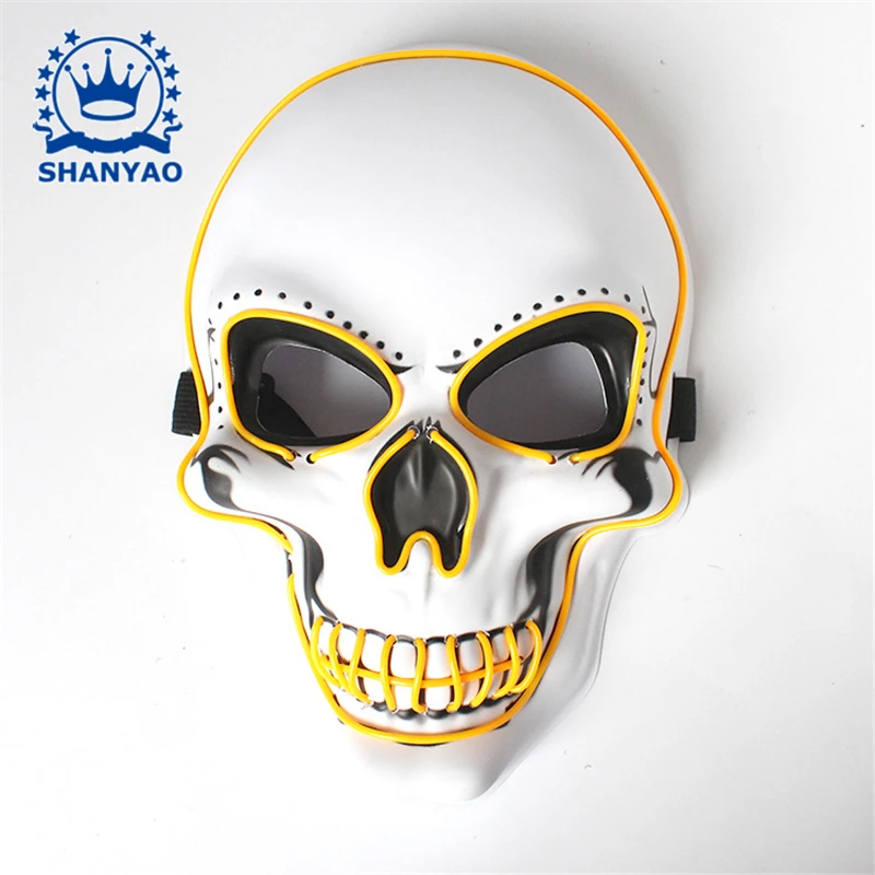 

Halloween White Skull Mask LED Light Mask Cosplay Costume Scaring Horrible Women Men Full Face Masks Night Light for Club Party