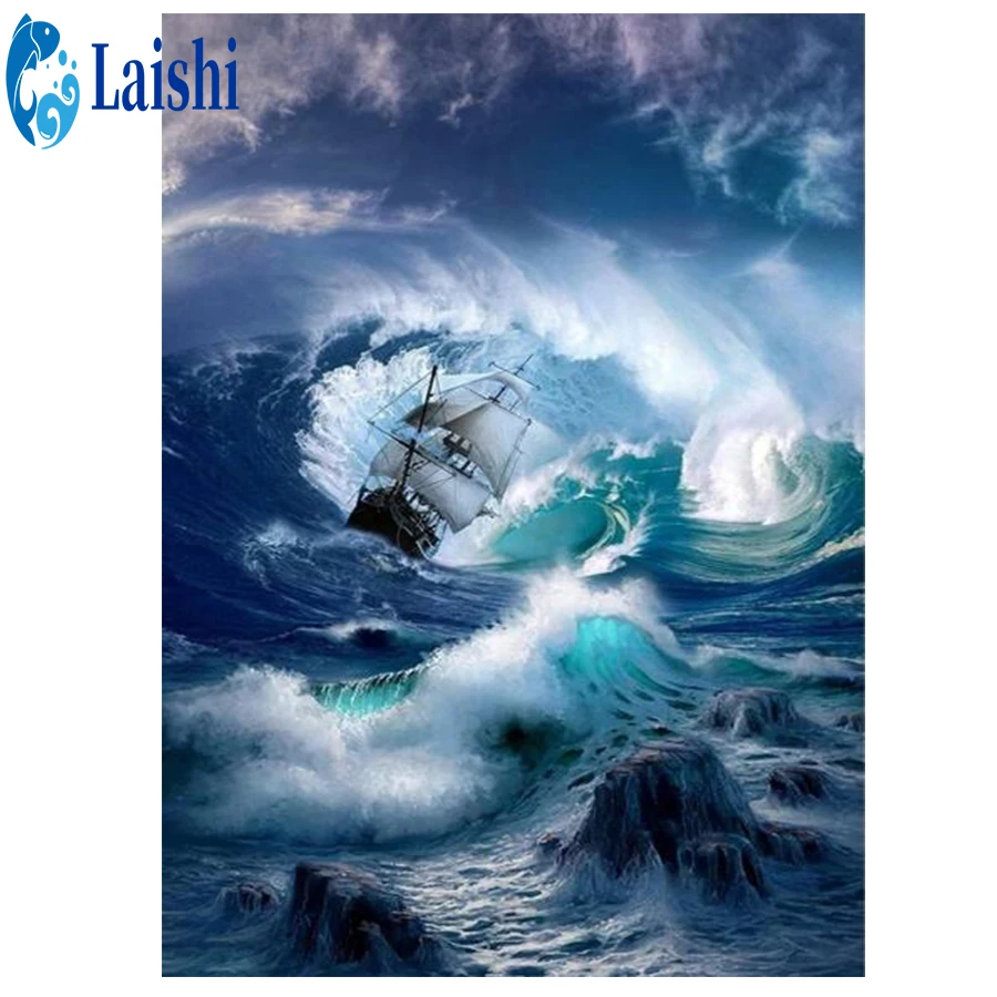 

5D алмазная живопись «сделай сам», Парусная вышивка с ветром и волнами, полноразмерная/круглая Алмазная вышивка, мозаика Стразы