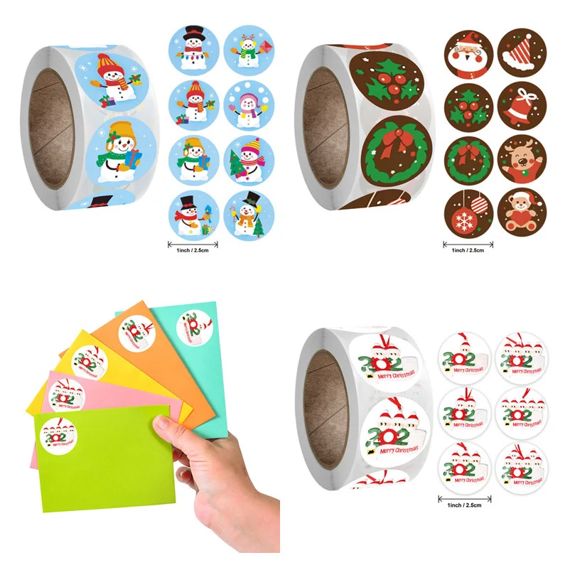 

Gift Sealing Stickers 500pcs/Roll 2.5cm Thank you Snowman Santa Claus Stickers Christmas Festival Party Gift Decorations Labels