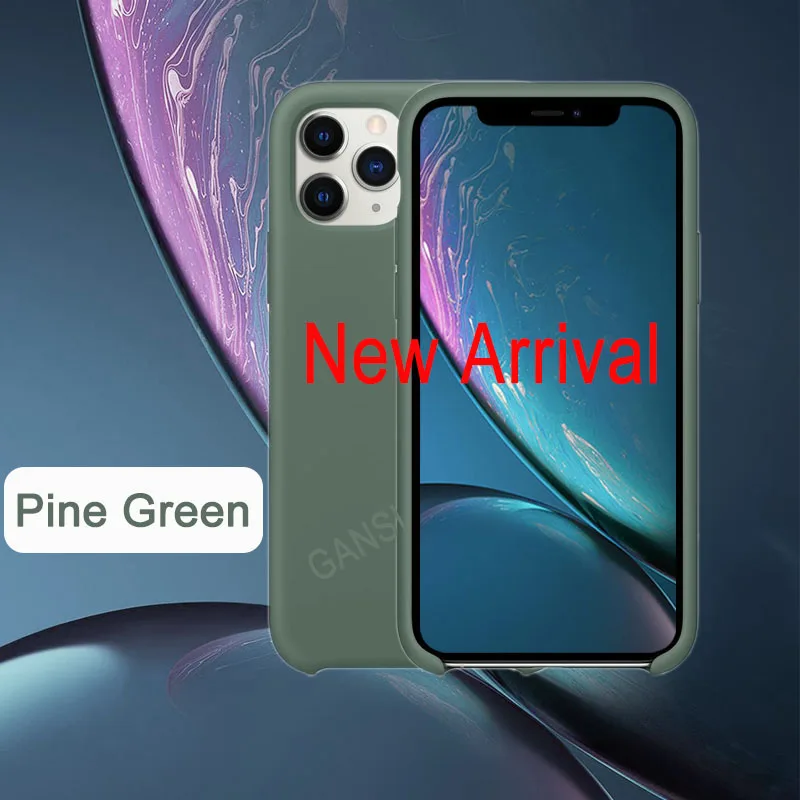 Pine Green Официальный силиконовый чехол для iPhone 11 Pro MAX XR X Xs MAX чехол s для apple iPhone 7 8 Plus 6 6s 5 5S SE чехол с логотипом - Цвет: Pine Green