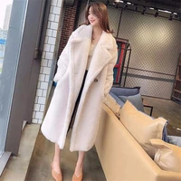 2020 newWomen Spring Faux Fur Warm Long Coat Female Long Sleeve Thick Bear Overcoats Casual Loose Oversize Outwear R80