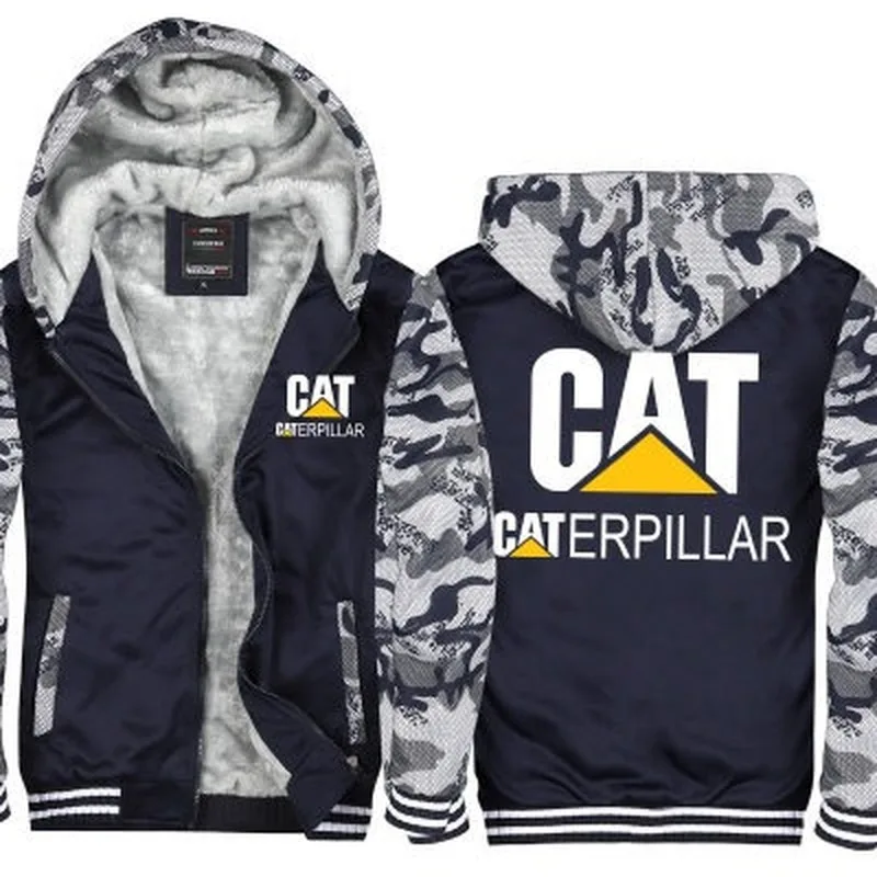 

2021 Winter Hoodies Men CAT Logo Print Jacket Men Hoodies Thicken Warm Fleece cotton Zipper Raglan Coat Male Tracksuits
