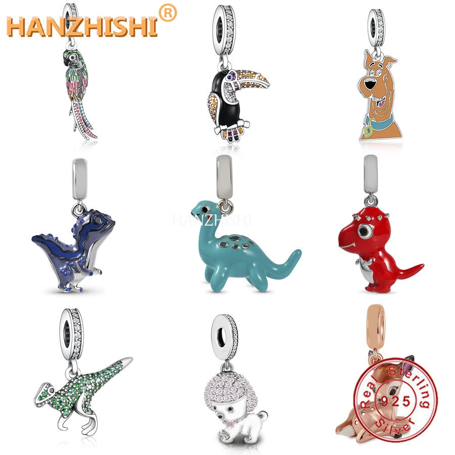 925 Sterling Silver Dinosaur Parrot Dog Animal Charm Beads Fit Bracelet Necklace Jewelry For Women Child DIY Gift | Украшения и