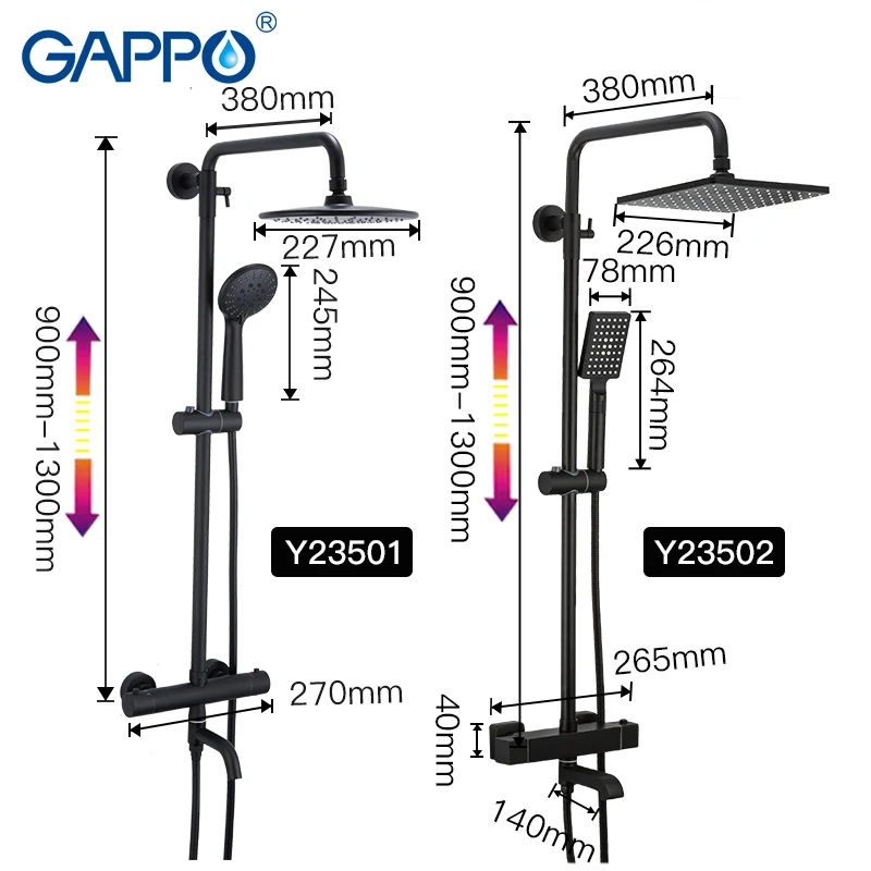 gappo shower system black bathroom shower set bath mixers waterfall thermostatic shower mixer tap wall mounted bathtub faucet free global shipping