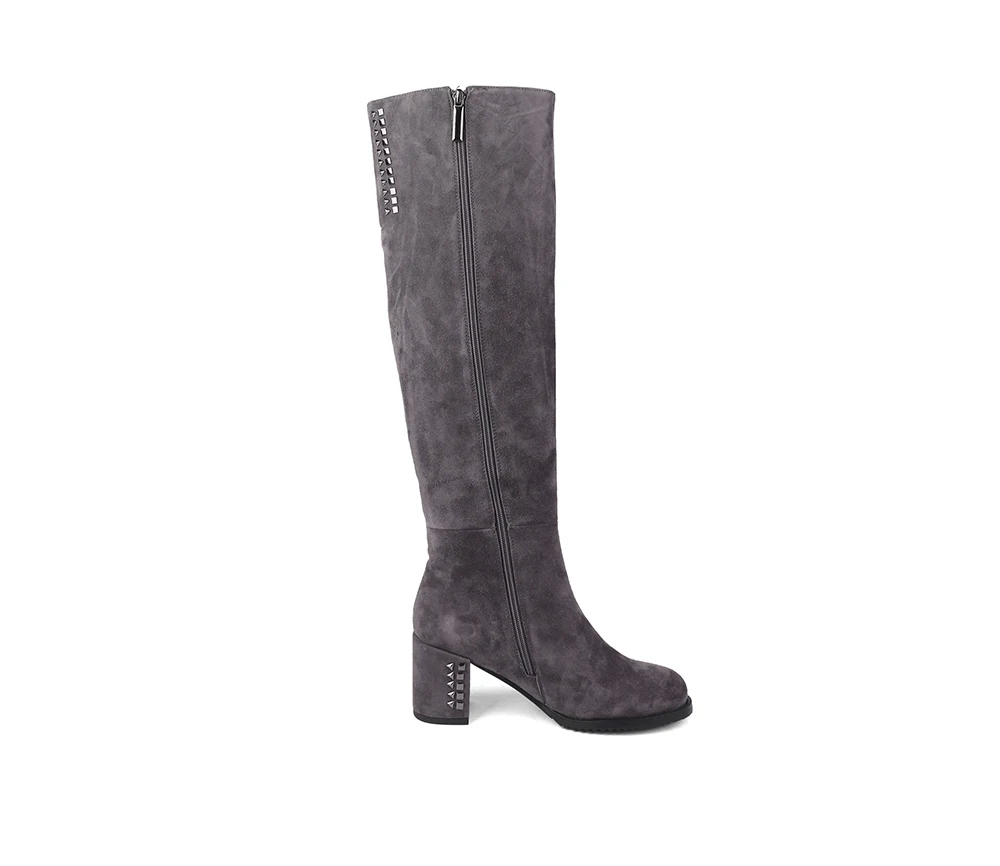 SOPHITINA Brand Boots Woman Handmade Round Toe Square High Heel Winter Boots Kid Suede Knee High Wool Fur Shoes SC206