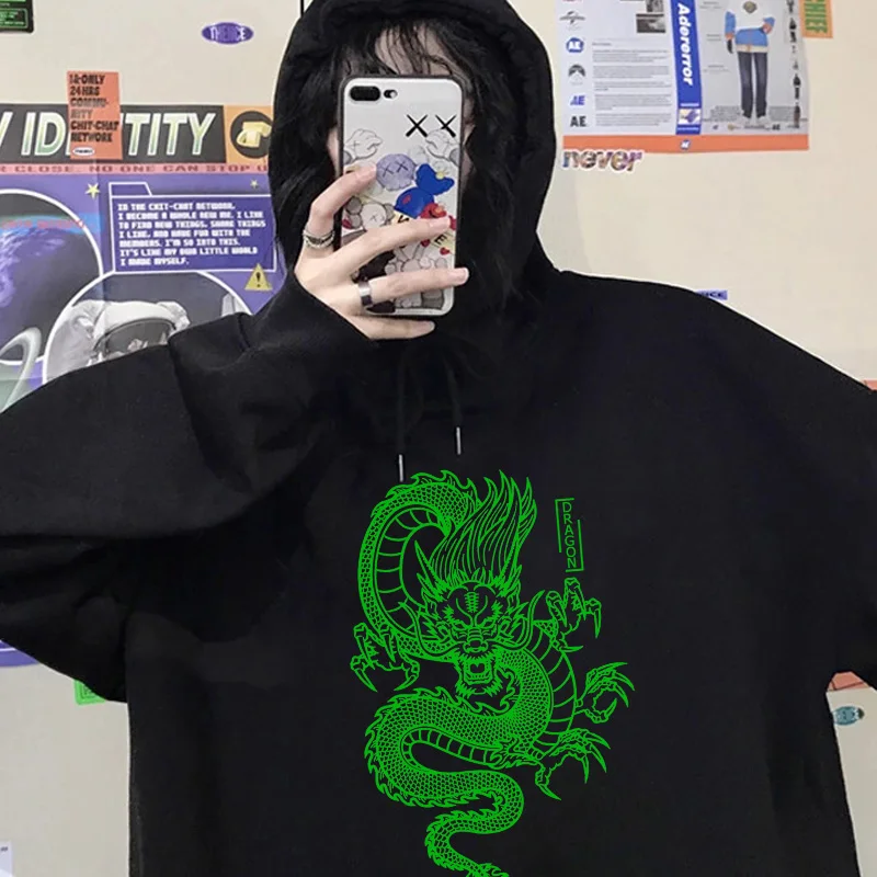 

Streetwear Punk Women's Sweatshirt Ulzzang Harajuku Vintage Chinese dragon Pullover Casual Warm Long sleeve Gothic Hoodies