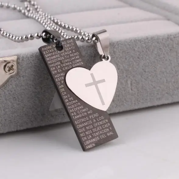 

Lovers heart tag Holy Bible pendant necklaces bead chain for men women 316L Stainless Steel necklace wholesale